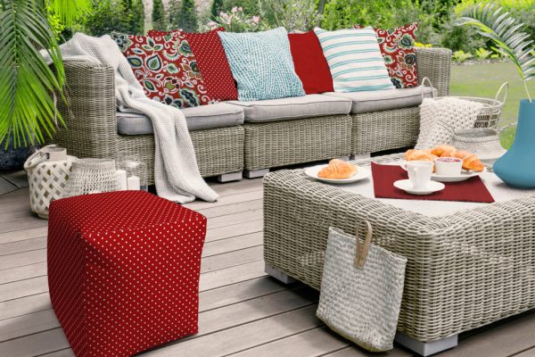 17" Red Cube Polka Dots Indoor Outdoor Pouf Cover - Image 3