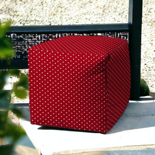 17" Red Cube Polka Dots Indoor Outdoor Pouf Cover - Image 2