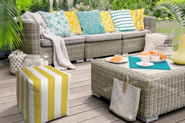 17" Yellow And White Cube Striped Indoor Outdoor Pouf Cover - Image 3