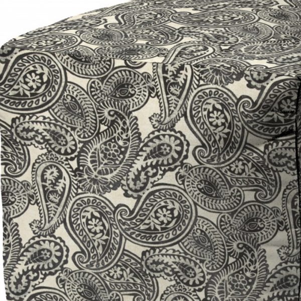 17" Gray Cube Paisley Indoor Outdoor Pouf Cover - Image 3