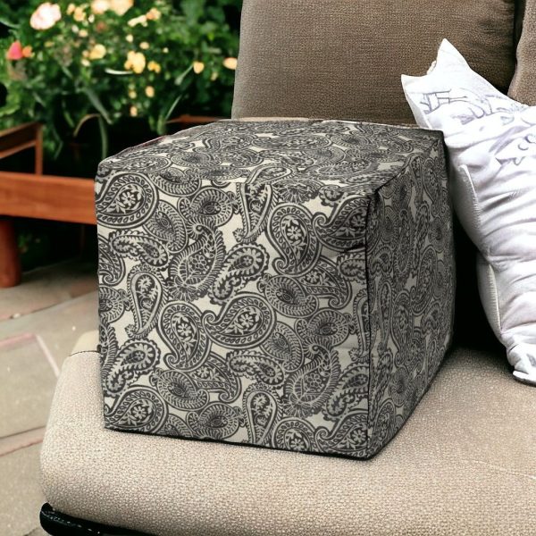 17" Gray Cube Paisley Indoor Outdoor Pouf Cover - Image 2