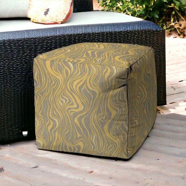 17" Yellow Cube Abstract Indoor Outdoor Pouf Cover - Image 2
