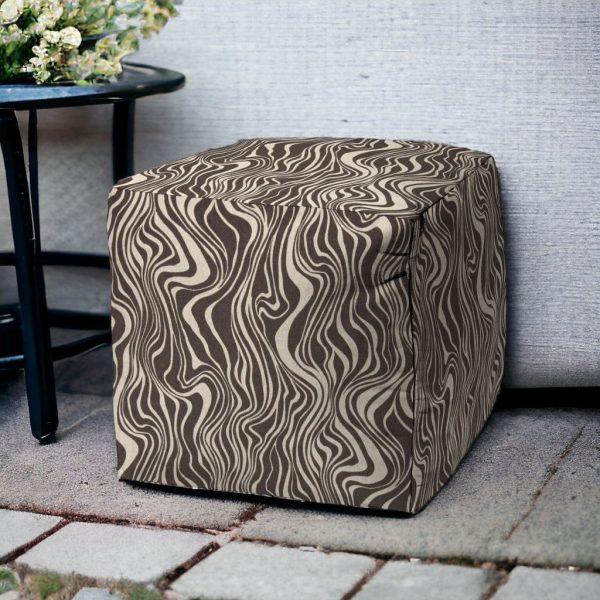 17" Brown Cube Abstract Indoor Outdoor Pouf Cover - Image 2