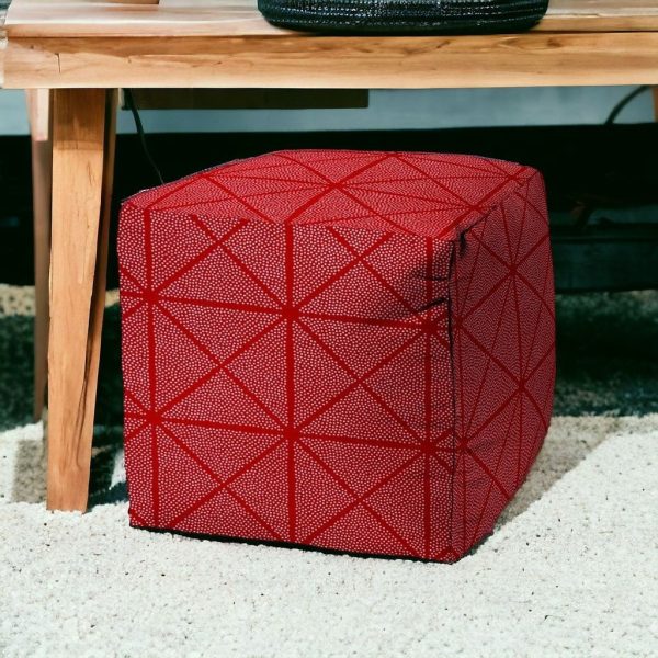 17" Red Cube Geometric Indoor Outdoor Pouf Cover - Image 2