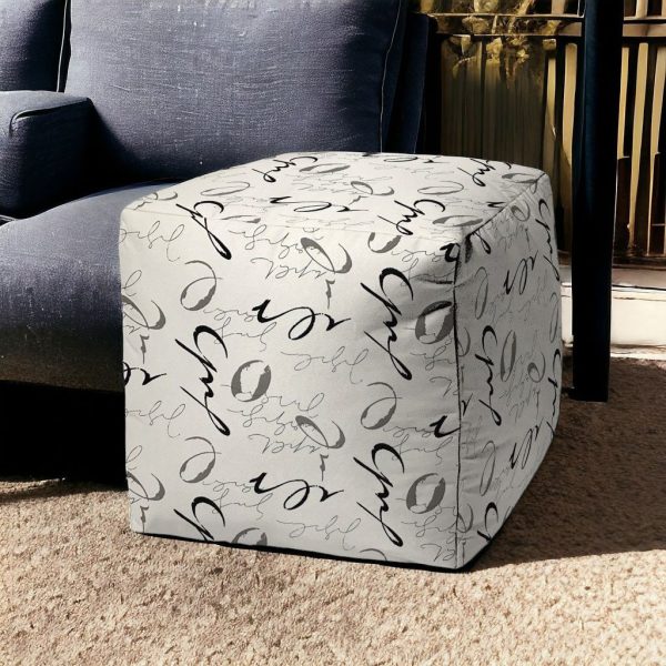 17" Gray Cube Indoor Outdoor Pouf Cover - Image 2