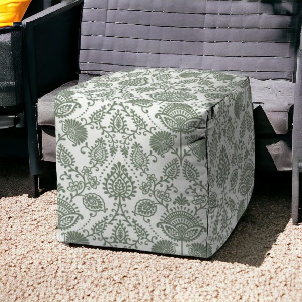 17" Green Cube Indoor Outdoor Pouf Cover - Image 2