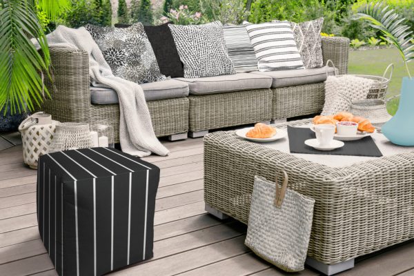 17" Gray Cube Striped Indoor Outdoor Pouf Cover - Image 3