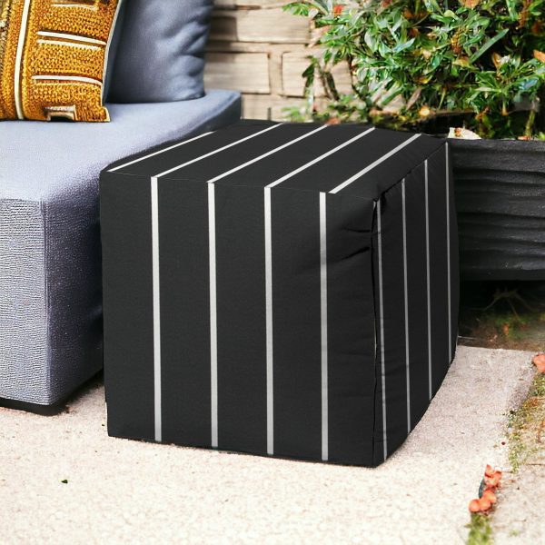 17" Gray Cube Striped Indoor Outdoor Pouf Cover - Image 2