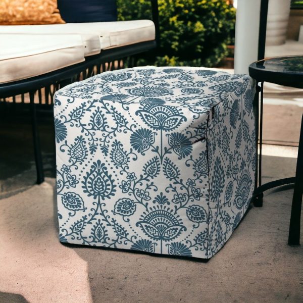 17" Turquoise Cube Indoor Outdoor Pouf Cover - Image 2