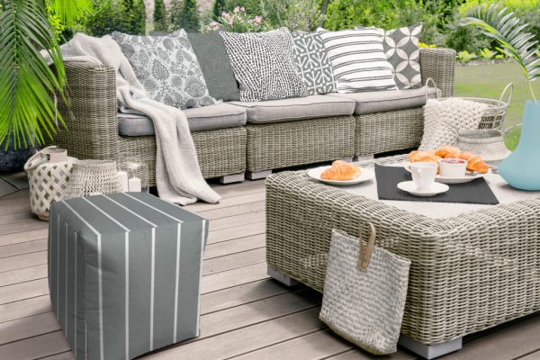 17" Gray Cube Striped Indoor Outdoor Pouf Cover - Image 3