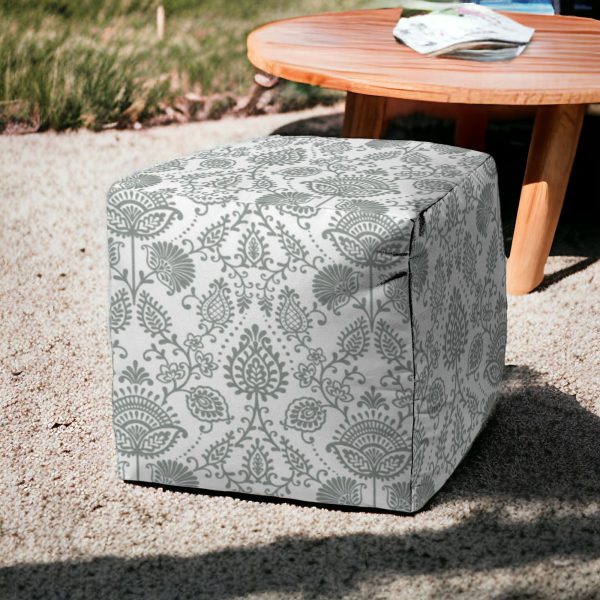 17" Gray Cube Indoor Outdoor Pouf Cover - Image 2