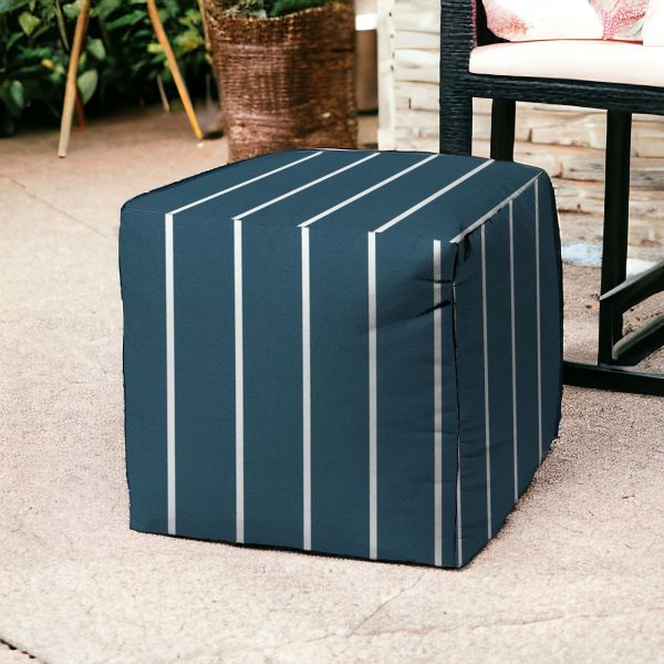 17" Turquoise Cube Striped Indoor Outdoor Pouf Cover - Image 2