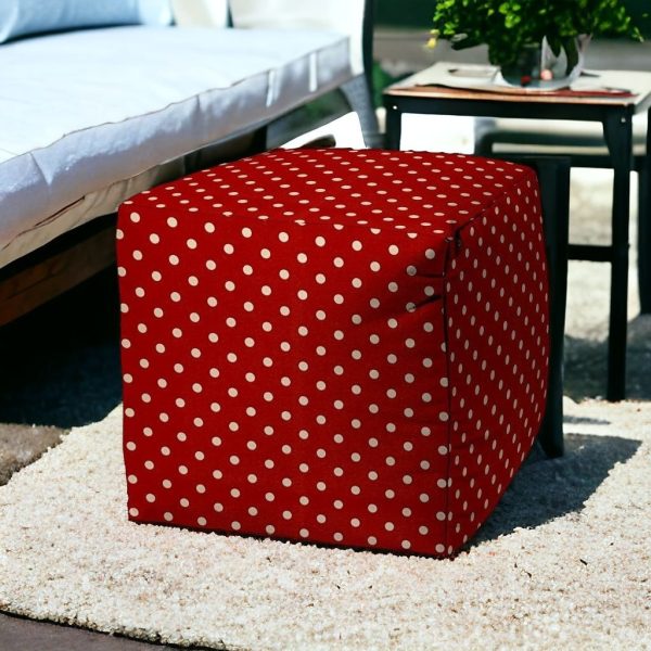 17" Red Cube Polka Dots Indoor Outdoor Pouf Cover - Image 2