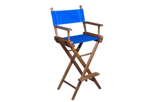 23" Blue and Brown Solid Wood Indoor Outdoor Director Chair - Image 2