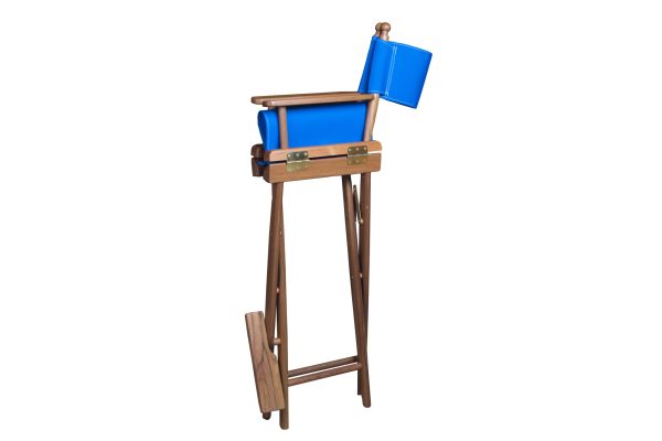 23" Blue and Brown Solid Wood Indoor Outdoor Director Chair - Image 3