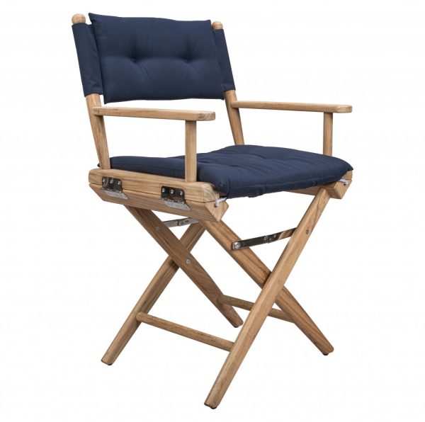 Navy Blue And Brown Solid Wood Director Chair With Navy Blue Cushion - Image 2