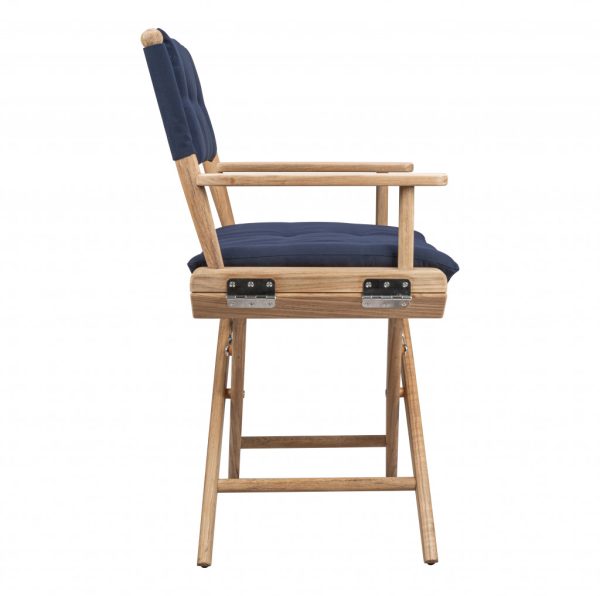 Navy Blue And Brown Solid Wood Director Chair With Navy Blue Cushion - Image 3