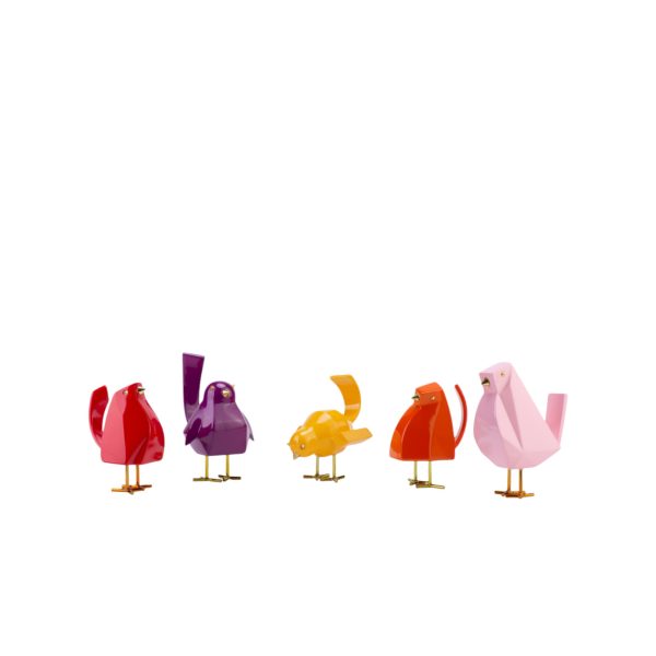 Set of Five Small Gold and Colorful Bird Sculptures - Image 2