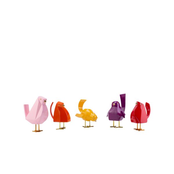 Set of Five Small Gold and Colorful Bird Sculptures - Image 3