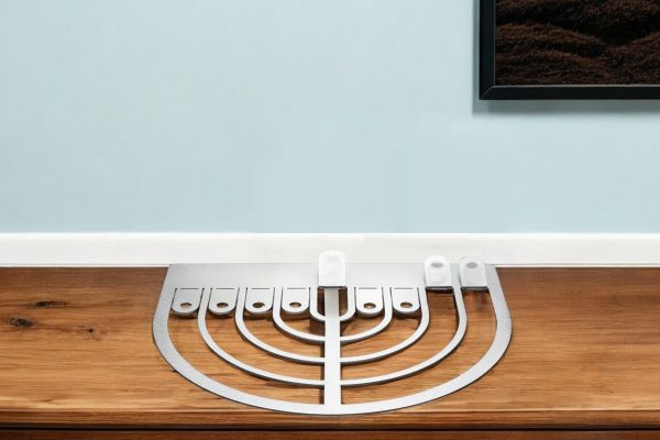 8" Silver Aluminum Floor Menorah Candle Holder - Image 2