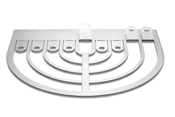 8" Silver Aluminum Floor Menorah Candle Holder - Image 3