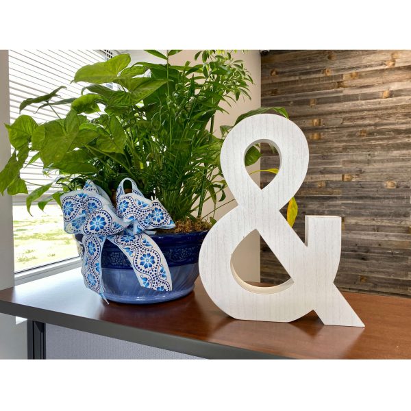 16" Distressed White Wash Wooden Initial Ampersand Sculpture - Image 2