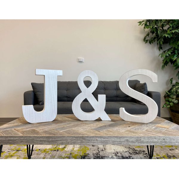 16" Distressed White Wash Wooden Initial Ampersand Sculpture - Image 3