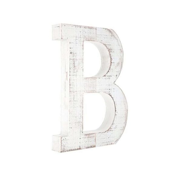 16" Distressed White Wash Wooden Initial Letter B Sculpture - Image 2