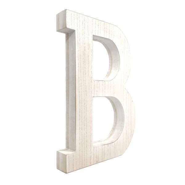 16" Distressed White Wash Wooden Initial Letter B Sculpture - Image 3