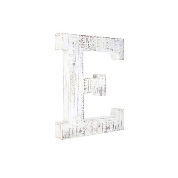 16" Distressed White Wash Wooden Initial Letter E Sculpture - Image 2