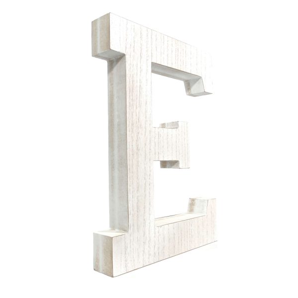 16" Distressed White Wash Wooden Initial Letter E Sculpture - Image 3