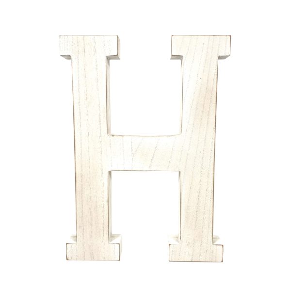 16" Distressed White Wash Wooden Initial Letter H Sculpture - Image 3
