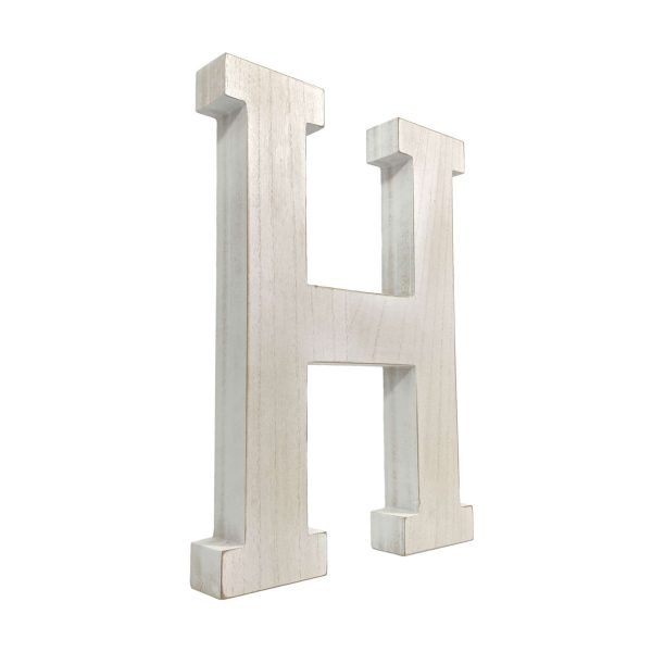 16" Distressed White Wash Wooden Initial Letter H Sculpture - Image 2