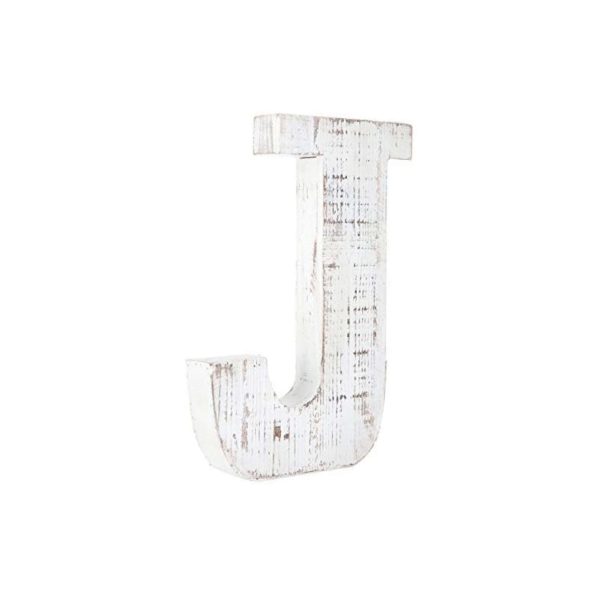 16" Distressed White Wash Wooden Initial Letter J Sculpture - Image 2