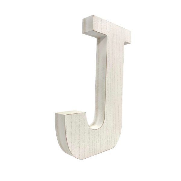 16" Distressed White Wash Wooden Initial Letter J Sculpture - Image 3
