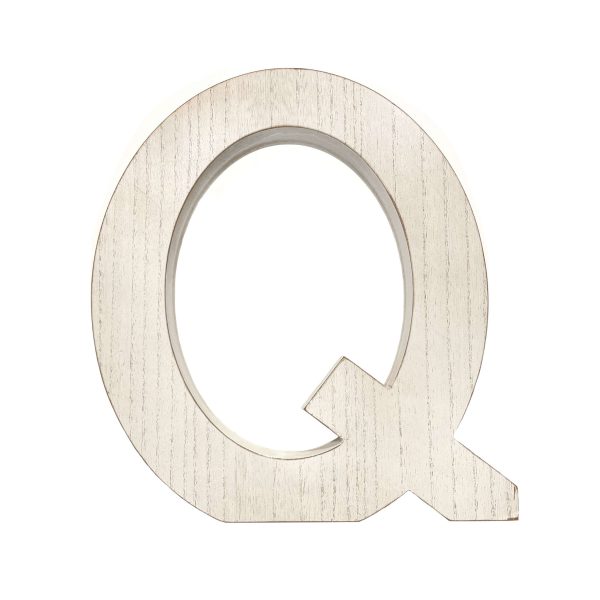 16" Distressed White Wash Wooden Initial Letter Q Sculpture - Image 2