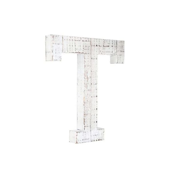 16" Distressed White Wash Wooden Initial Letter T Sculpture - Image 2
