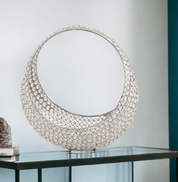16" Silver and Faux Crystal Bling Ring Basket - Image 2