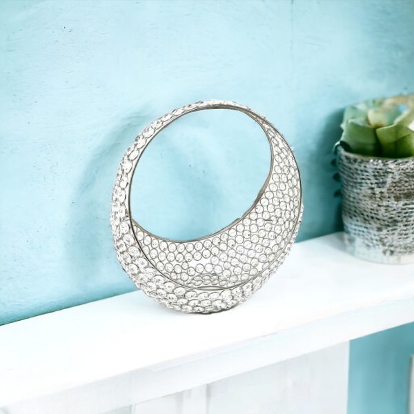 13" Silver and Faux Crystal Bling Ring Basket - Image 2