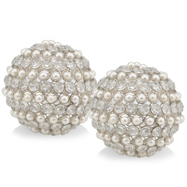 Set Of Two 5" Silver And Clear Faux Crystal Decorative Orb Sculptures - Image 2