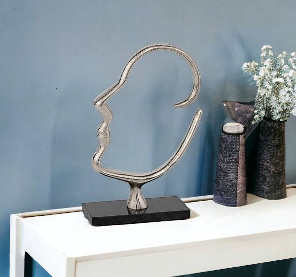 12" Black and Silver Marble and Aluminum Tabletop Sculpture - Image 2