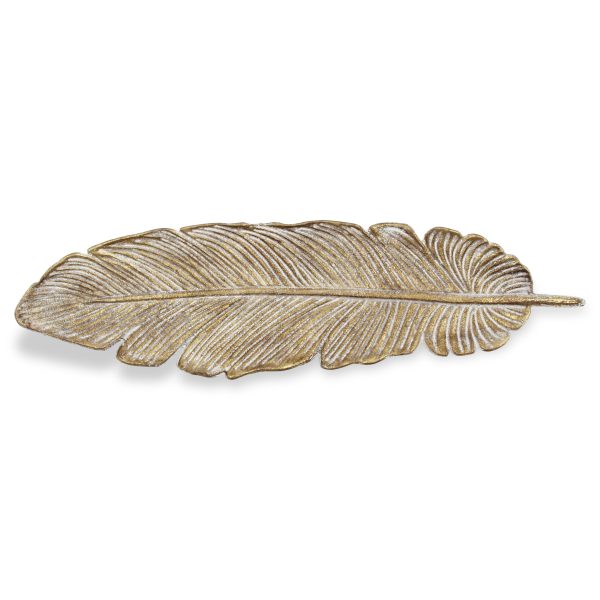 18" Gold Feather Metal Handmade Tray - Image 3