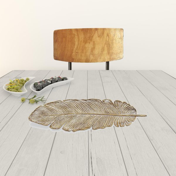 18" Gold Feather Metal Handmade Tray - Image 2