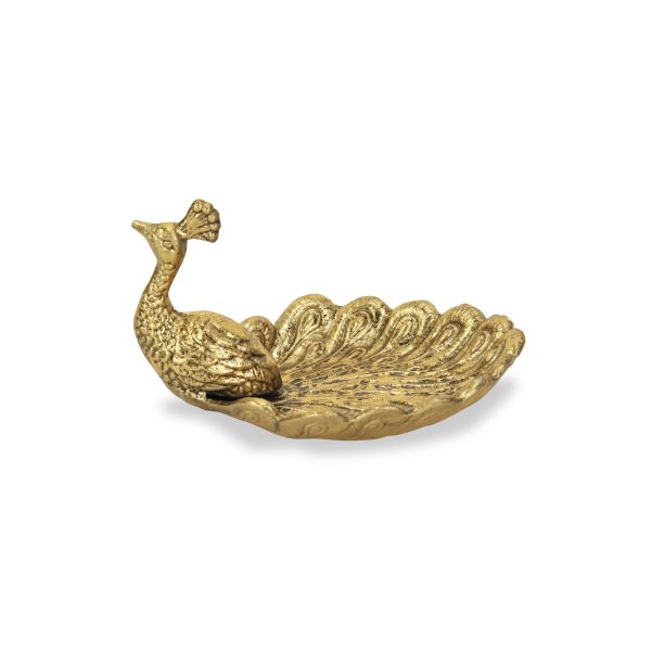 7" Burnished Gold Peacock Metal Handmade Tray - Image 3