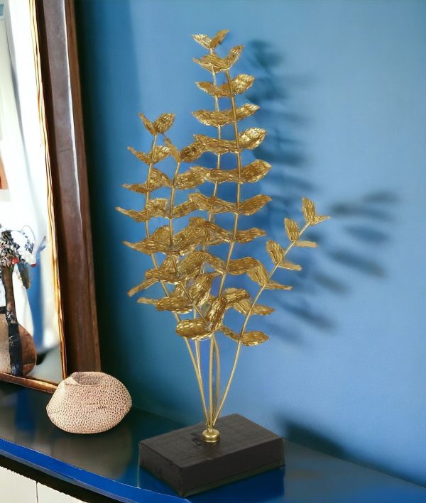 21" Gold and Black Metal Leaf Hand Painted Tabletop Sculpture - Image 2