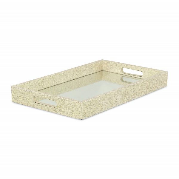 16" White Gold Rectangular Wood Handmade Tray With Handles - Image 3