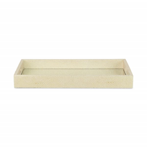 16" White Gold Rectangular Wood Handmade Tray With Handles - Image 2