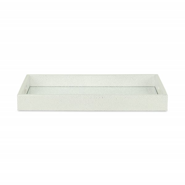 16" White Silver Rectangular Wood Handmade Tray With Handles - Image 2