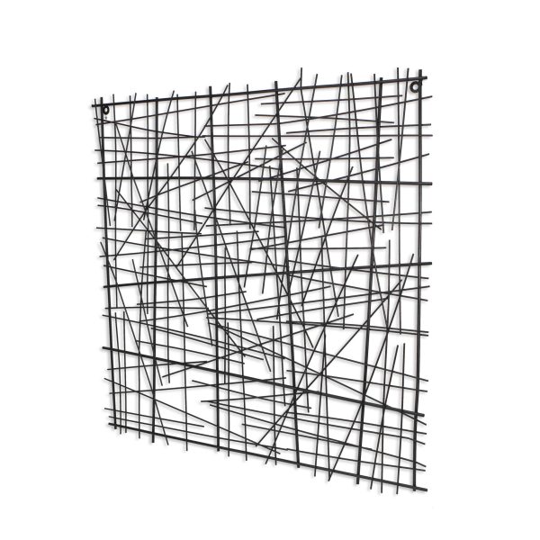32" X 32" Black Handcrafted Abstract Lines Metal Hanging Dimensional Sculpture - Image 3