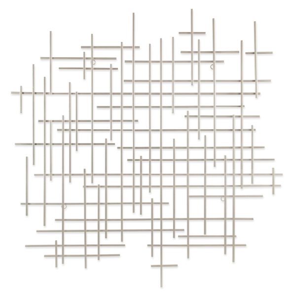 39" X 38" Silver  Metal Abstract Lines Hanging Dimensional Sculpture - Image 3